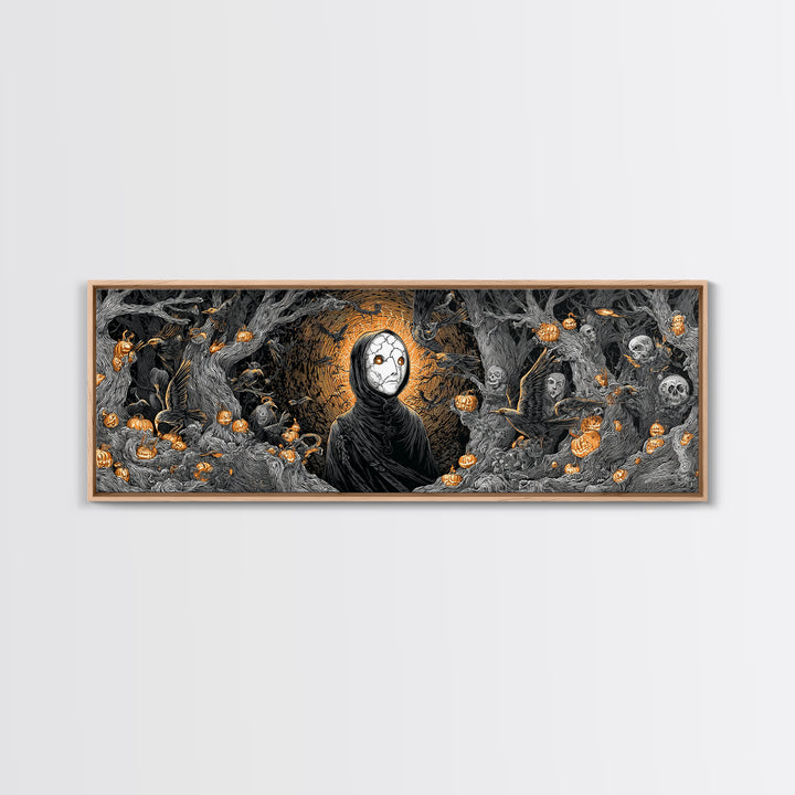 The Cracked Porcelain Mask, Extra Wide Wall Art, Haunted Gothic Art, Framed Canvas Print, Halloween Wall Decor, Gothic Home Decor