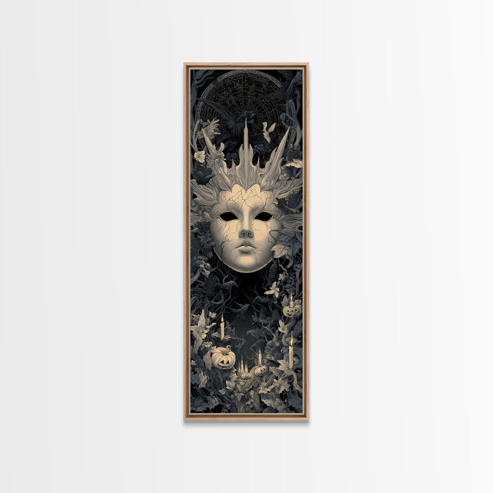 The Cracked Porcelain Mask, Tall Narrow Wall Art, Dark Halloween Decor, Canvas Print, Halloween Wall Decor, Gothic Home Decor