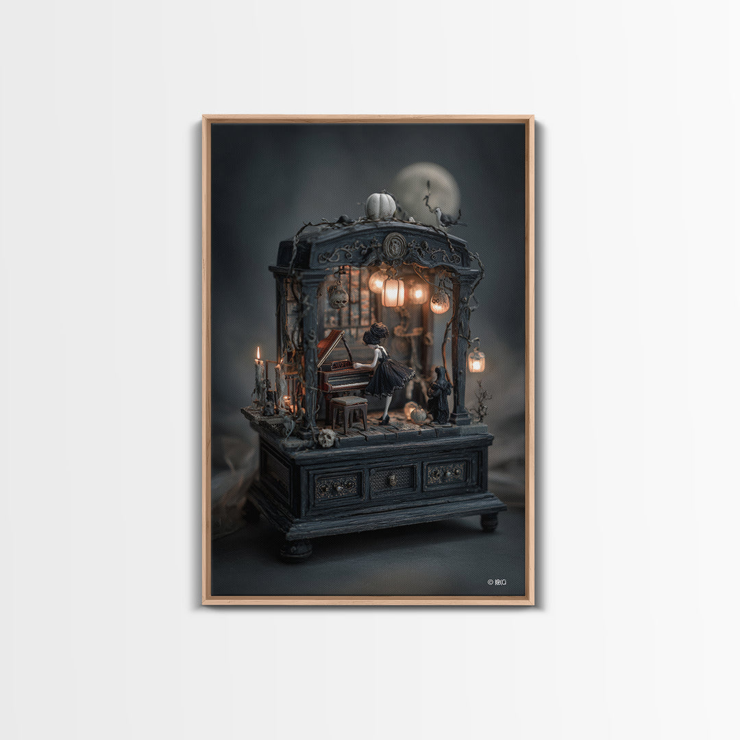 The Haunted Music Box, Vertical Wall Art, Spooky Home Decor, Canvas Print, Halloween Wall Decor, Gothic Home Decor, Dark Fantasy Art