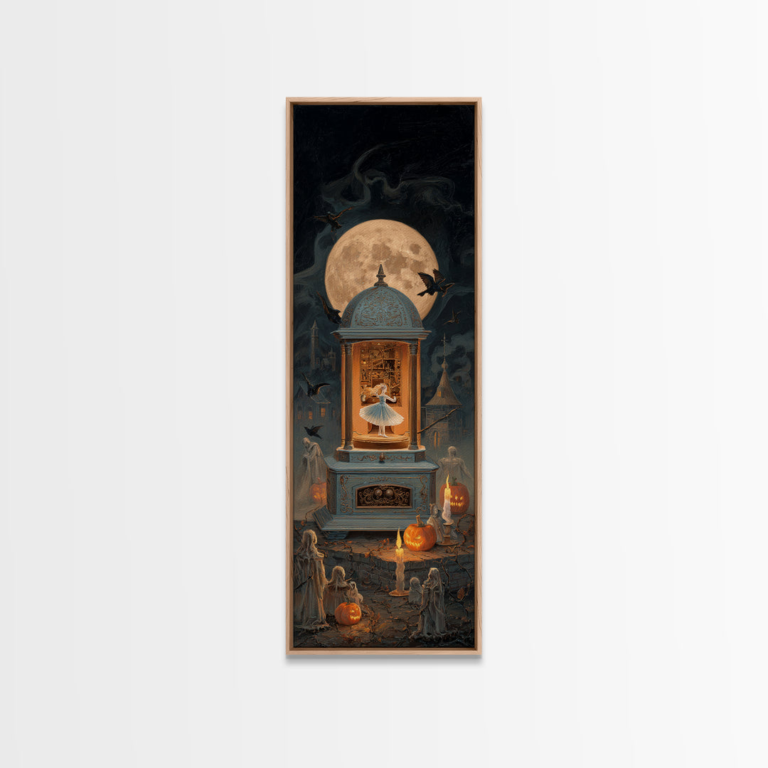 The Haunted Music Box, Tall Narrow Wall Art, Gothic Horror Wall Art, Framed Canvas Print, Halloween Wall Decor, Gothic Home Decor