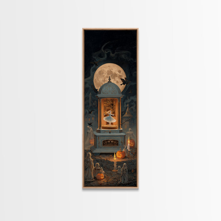 The Haunted Music Box, Tall Narrow Wall Art, Gothic Horror Wall Art, Framed Canvas Print, Halloween Wall Decor, Gothic Home Decor