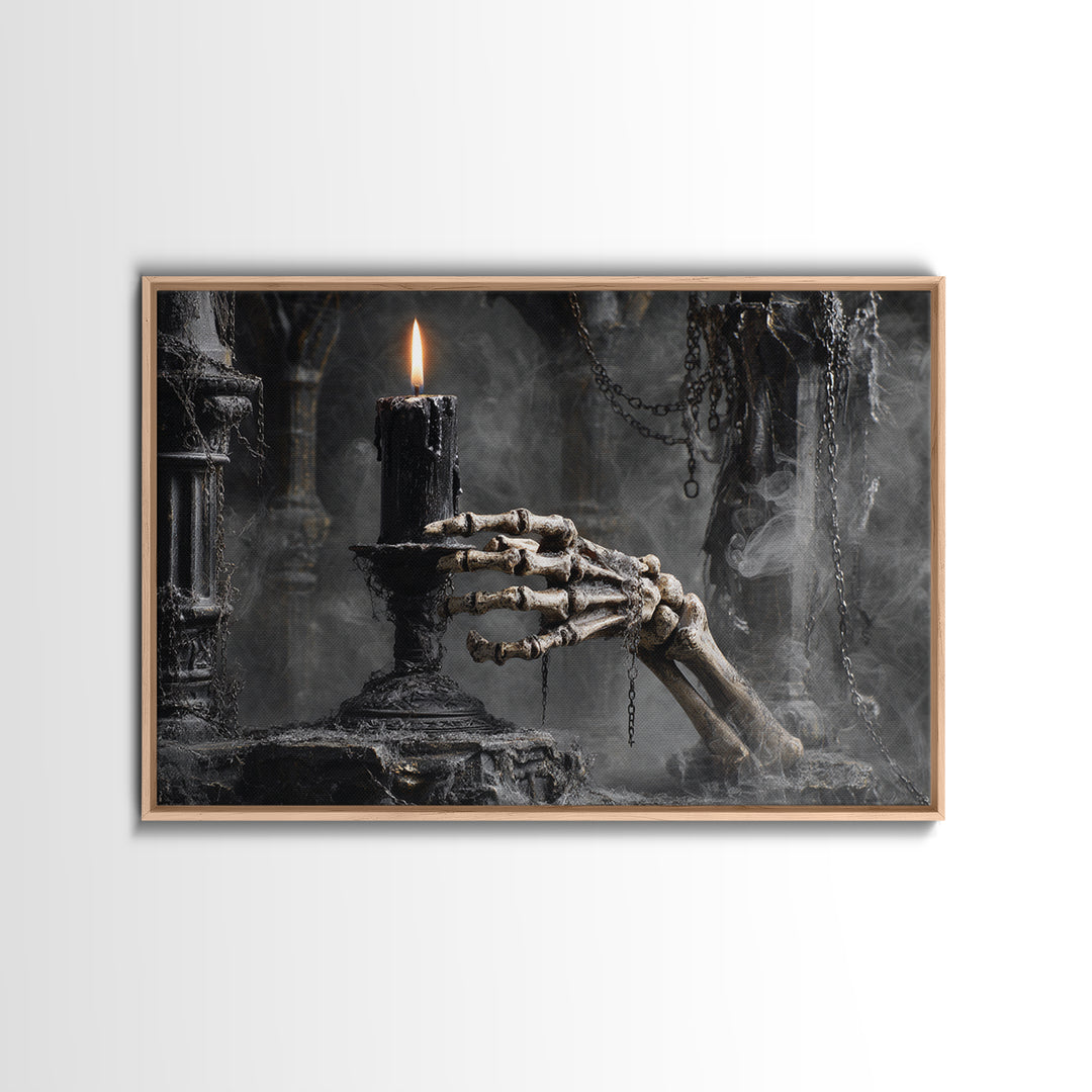 The Skeletal Hand Candleholder, Landscape Wall Art, Dark Halloween Decor, Canvas Print, Halloween Wall Decor, Gothic Home Decor
