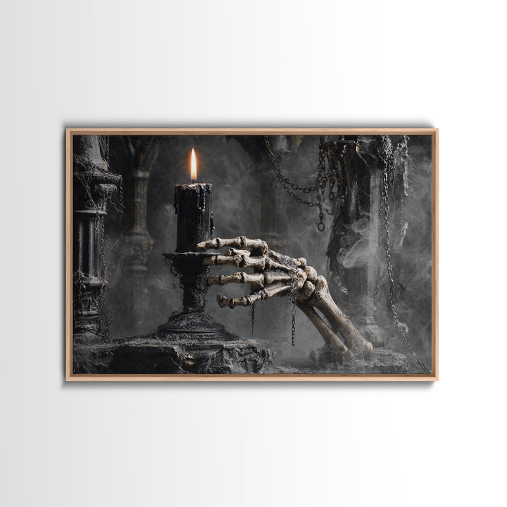 The Skeletal Hand Candleholder, Landscape Wall Art, Dark Halloween Decor, Canvas Print, Halloween Wall Decor, Gothic Home Decor