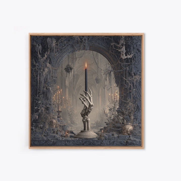 The Skeletal Hand Candleholder, Square Wall Art, Dark Fantasy Wall Art, Canvas Print, Halloween Wall Decor, Gothic Home Decor