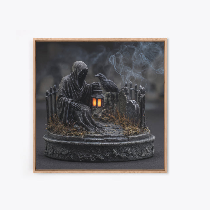 The Black Wax Candle, Square Wall Art, Haunted Gothic Art, Framed Canvas Print, Halloween Wall Decor, Gothic Home Decor, Halloween Wall Art