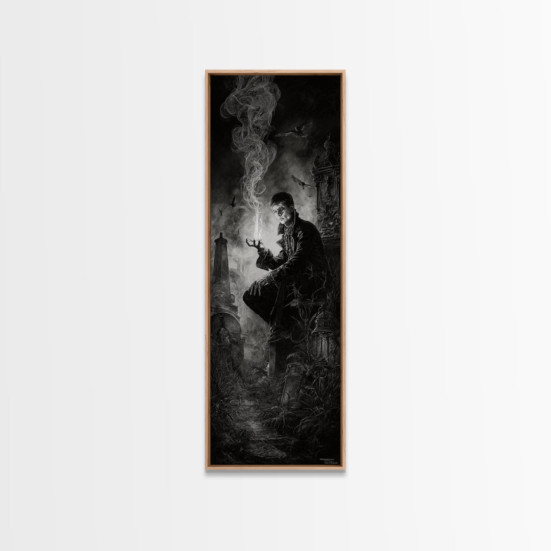 The Black Wax Candle, Tall Narrow Wall Art, Dark Fantasy Wall Art, Canvas Print, Halloween Wall Decor, Gothic Home Decor, Dark Fantasy Art