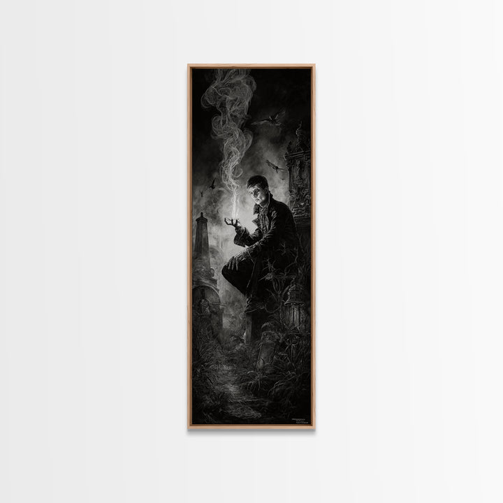 The Black Wax Candle, Tall Narrow Wall Art, Dark Fantasy Wall Art, Canvas Print, Halloween Wall Decor, Gothic Home Decor, Dark Fantasy Art