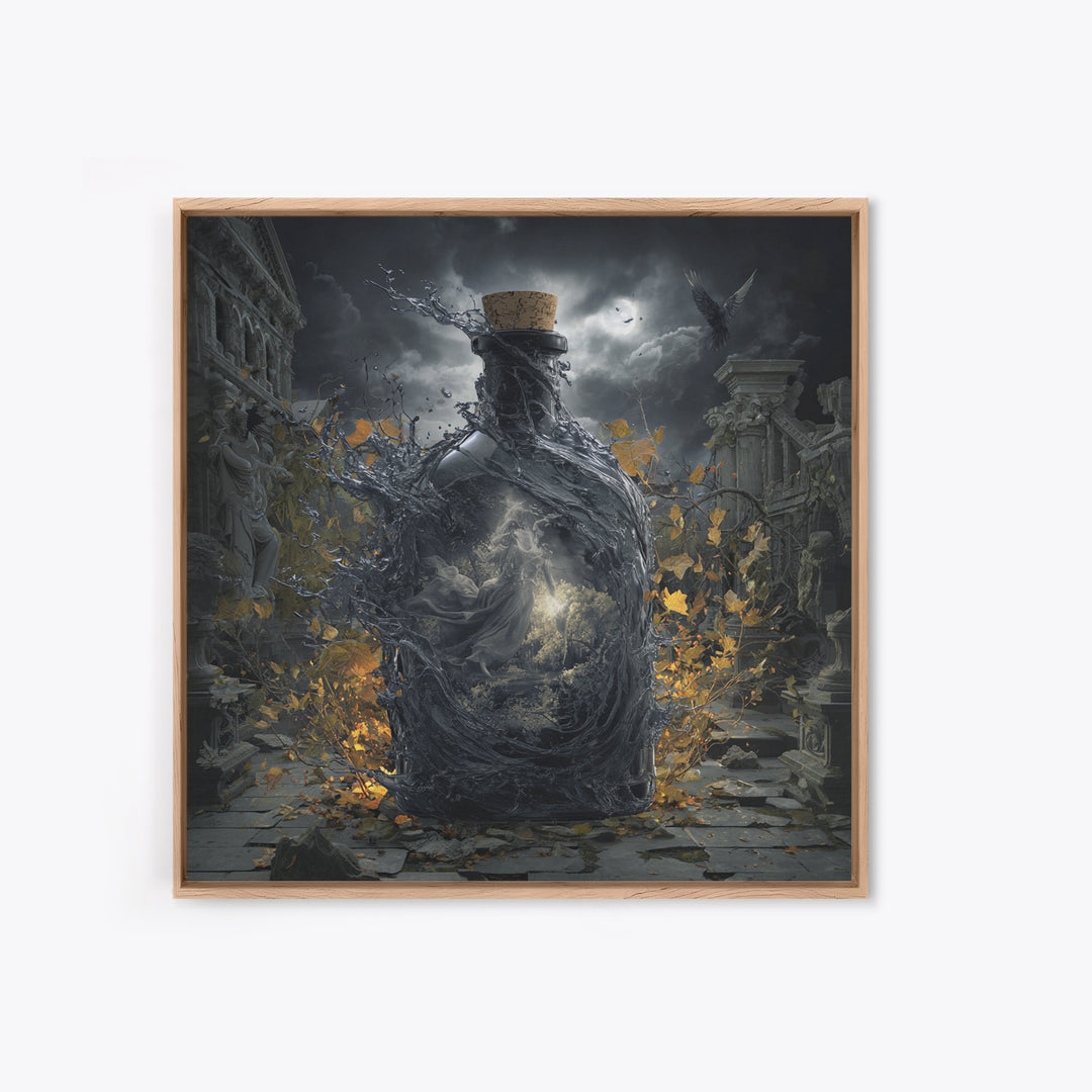 The Bottled Ghost, Square Wall Art, Gothic Horror Wall Art, Framed Canvas Print, Halloween Wall Decor, Gothic Home Decor, Macabre Wall Art