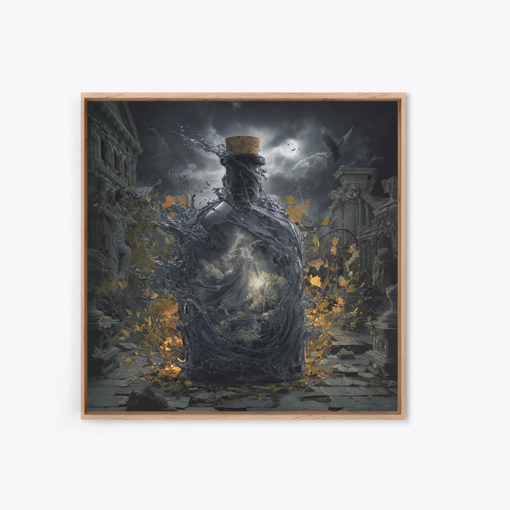 The Bottled Ghost, Square Wall Art, Gothic Horror Wall Art, Framed Canvas Print, Halloween Wall Decor, Gothic Home Decor, Macabre Wall Art