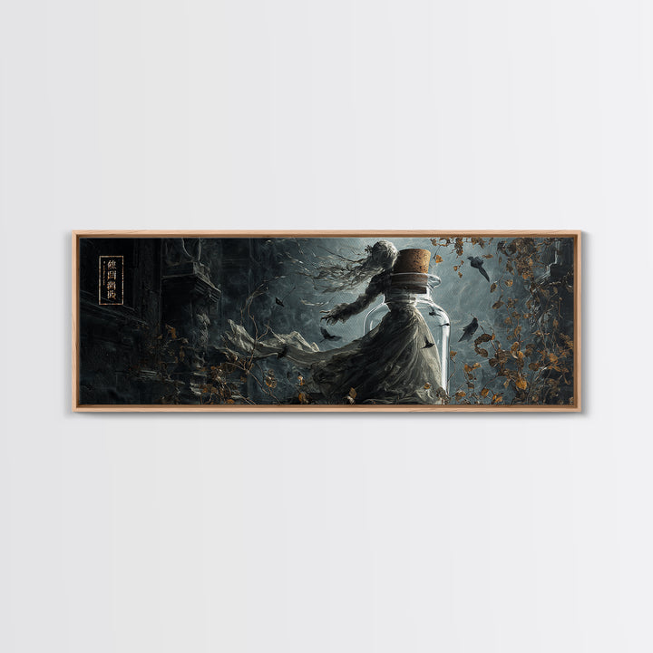 The Bottled Ghost, Extra Wide Wall Art, Haunted Gothic Art, Framed Canvas Print, Halloween Wall Decor, Gothic Home Decor, Statement Wall Art