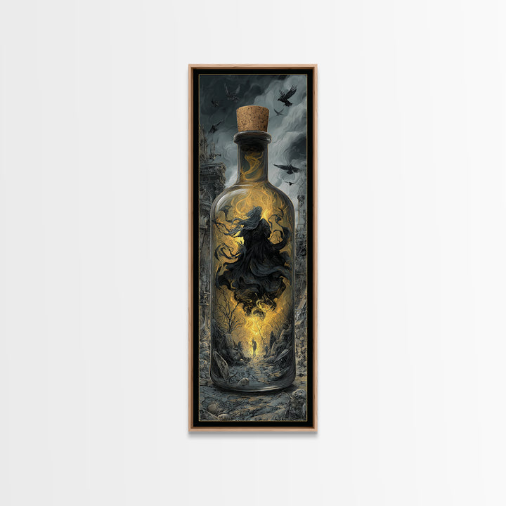 The Bottled Ghost, Tall Narrow Wall Art, Dark Fantasy Wall Art, Canvas Print, Halloween Wall Decor, Gothic Home Decor, Spooky Wall Decor