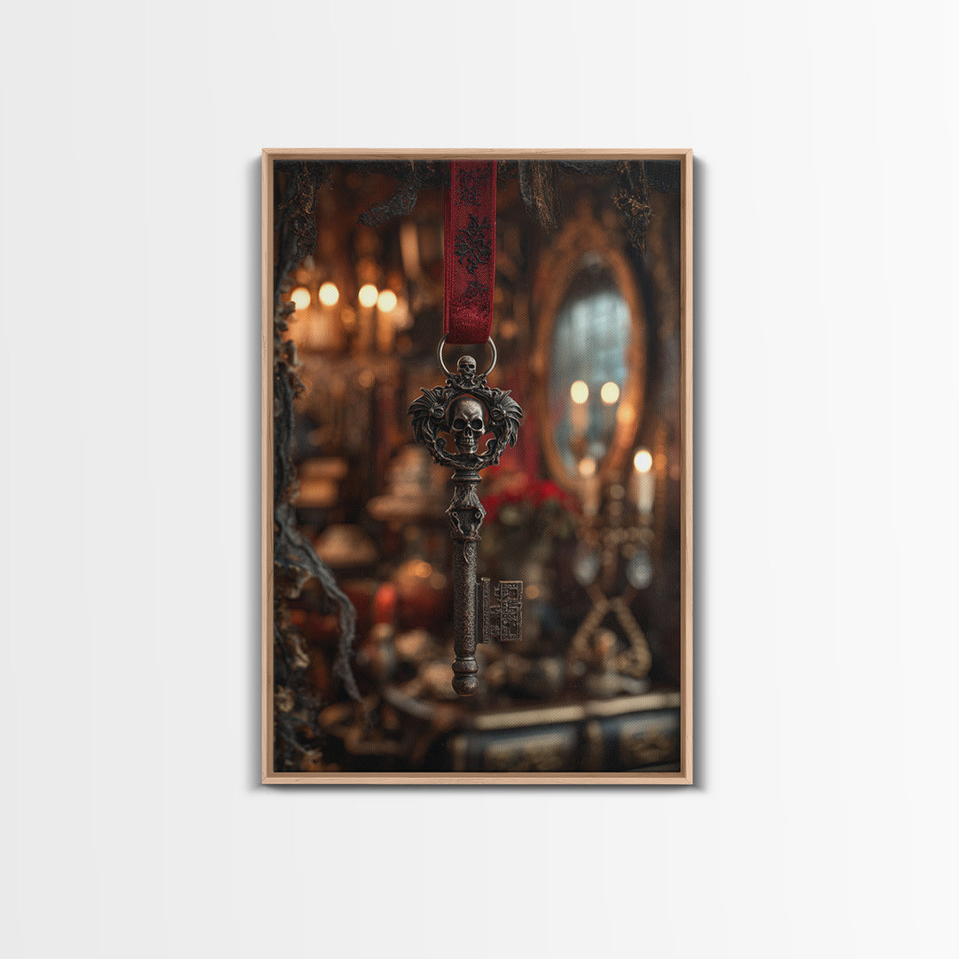 The Coffin Key, Vertical Wall Art, Haunted Gothic Art, Framed Canvas Print, Halloween Wall Decor, Gothic Home Decor, Dark Fantasy Art