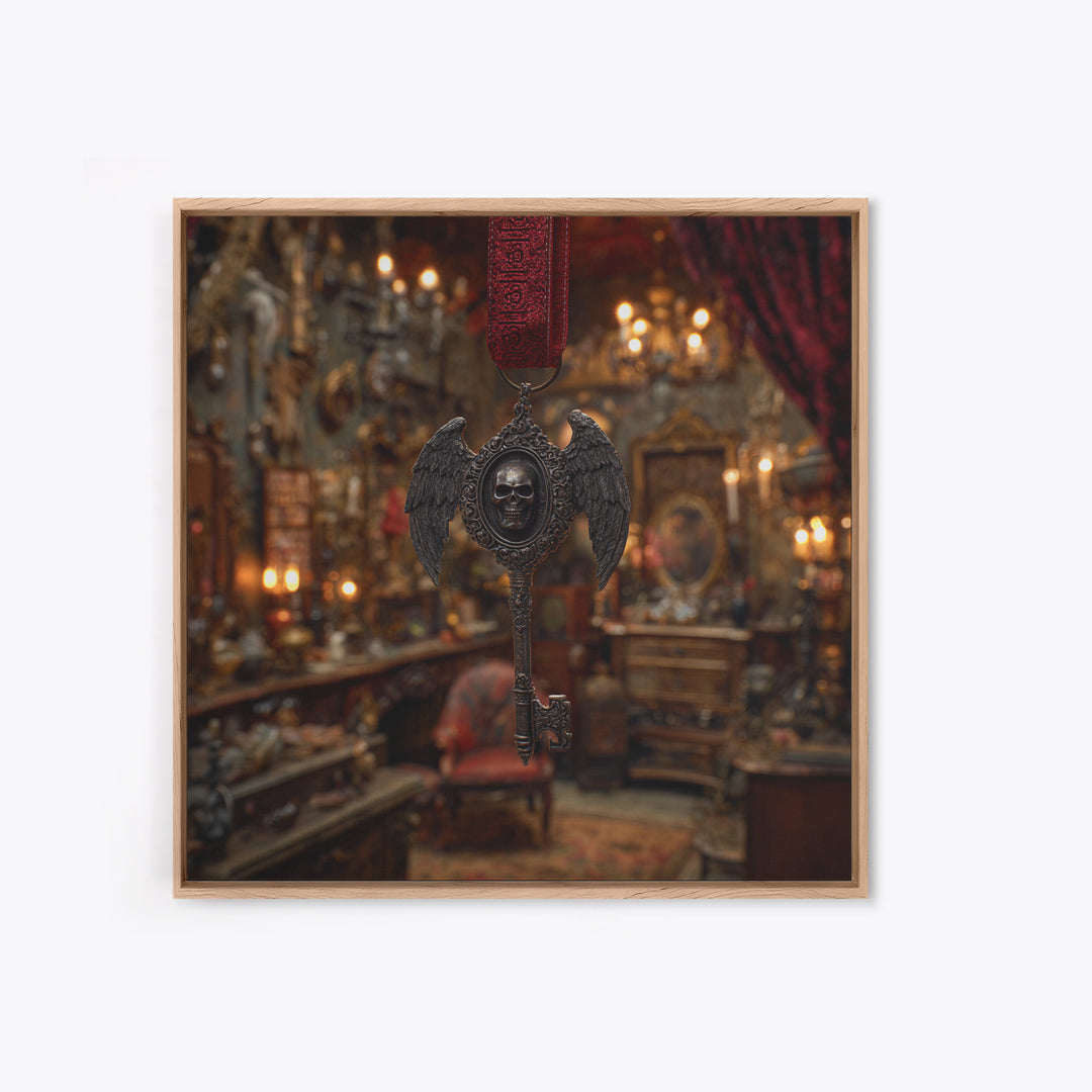 The Coffin Key, Square Wall Art, Gothic Horror Wall Art, Framed Canvas Print, Halloween Wall Decor, Gothic Home Decor, Spooky Wall Decor