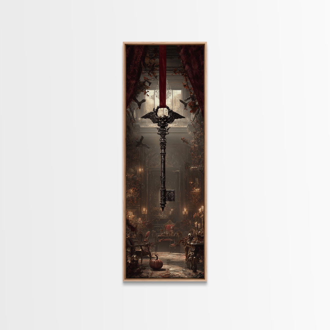 The Coffin Key, Tall Narrow Wall Art, Macabre Wall Art, Framed Canvas Print, Halloween Wall Decor, Gothic Home Decor, Halloween Decor