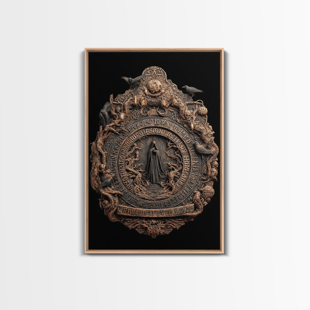 The Antique Spirit Board, Vertical Wall Art, Macabre Wall Art, Framed Canvas Print, Halloween Wall Decor, Gothic Home Decor