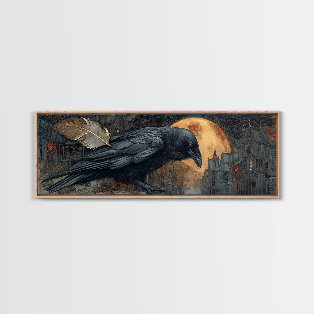 The Raven-Feather Quill, Extra Wide Wall Art, Dark Halloween Decor, Canvas Print, Halloween Wall Decor, Gothic Home Decor