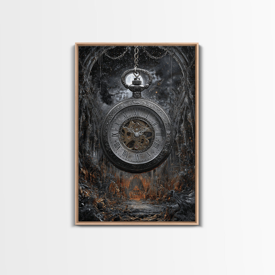 The Cursed Pocket Watch, Vertical Wall Art, Gothic Horror Wall Art, Framed Canvas Print, Halloween Wall Decor, Gothic Home Decor