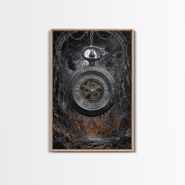 The Cursed Pocket Watch, Vertical Wall Art, Gothic Horror Wall Art, Framed Canvas Print, Halloween Wall Decor, Gothic Home Decor