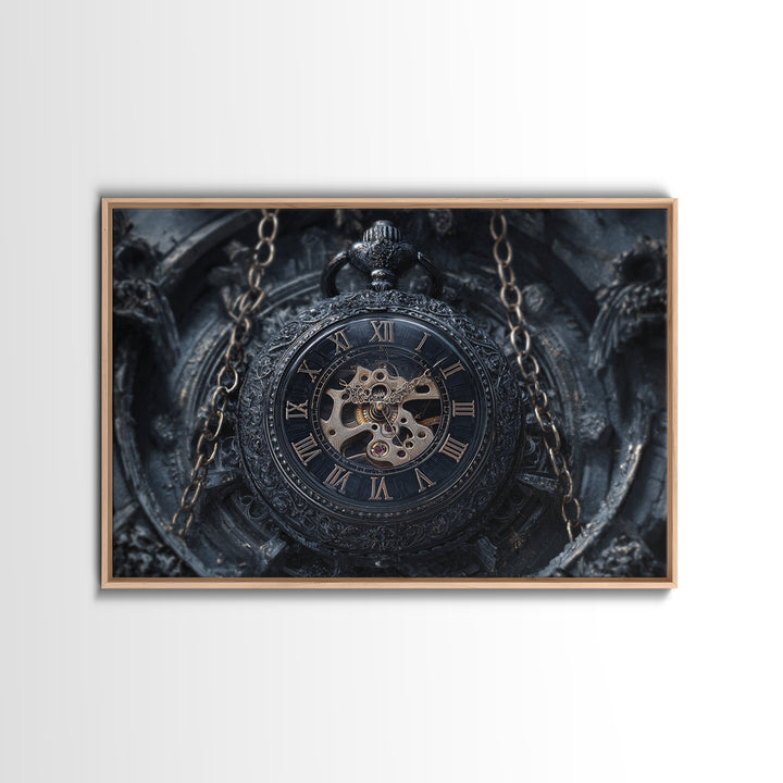 The Cursed Pocket Watch, Landscape Wall Art, Haunted Gothic Art, Framed Canvas Print, Halloween Wall Decor, Gothic Home Decor