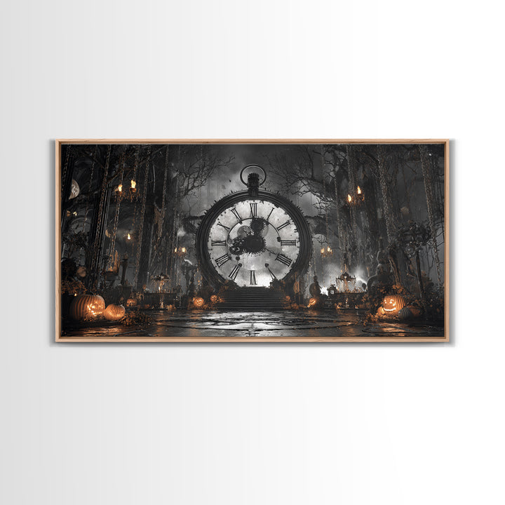 The Cursed Pocket Watch, Wide Panoramic Art, Spooky Home Decor, Canvas Print, Halloween Wall Decor, Gothic Home Decor