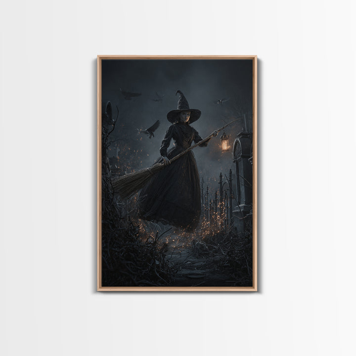 The Witch'S Broom, Vertical Wall Art, Haunted Gothic Art, Framed Canvas Print, Halloween Wall Decor, Gothic Home Decor, Spooky Wall Decor
