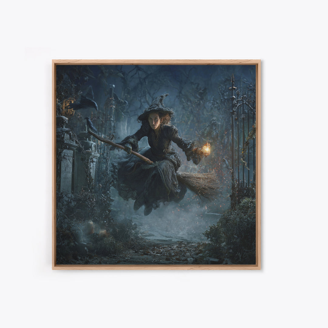 The Witch'S Broom, Square Wall Art, Dark Halloween Decor, Canvas Print, Halloween Wall Decor, Gothic Home Decor, Seasonal Home Decor