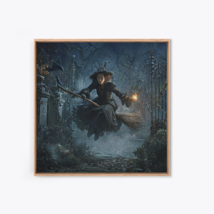 The Witch'S Broom, Square Wall Art, Dark Halloween Decor, Canvas Print, Halloween Wall Decor, Gothic Home Decor, Seasonal Home Decor