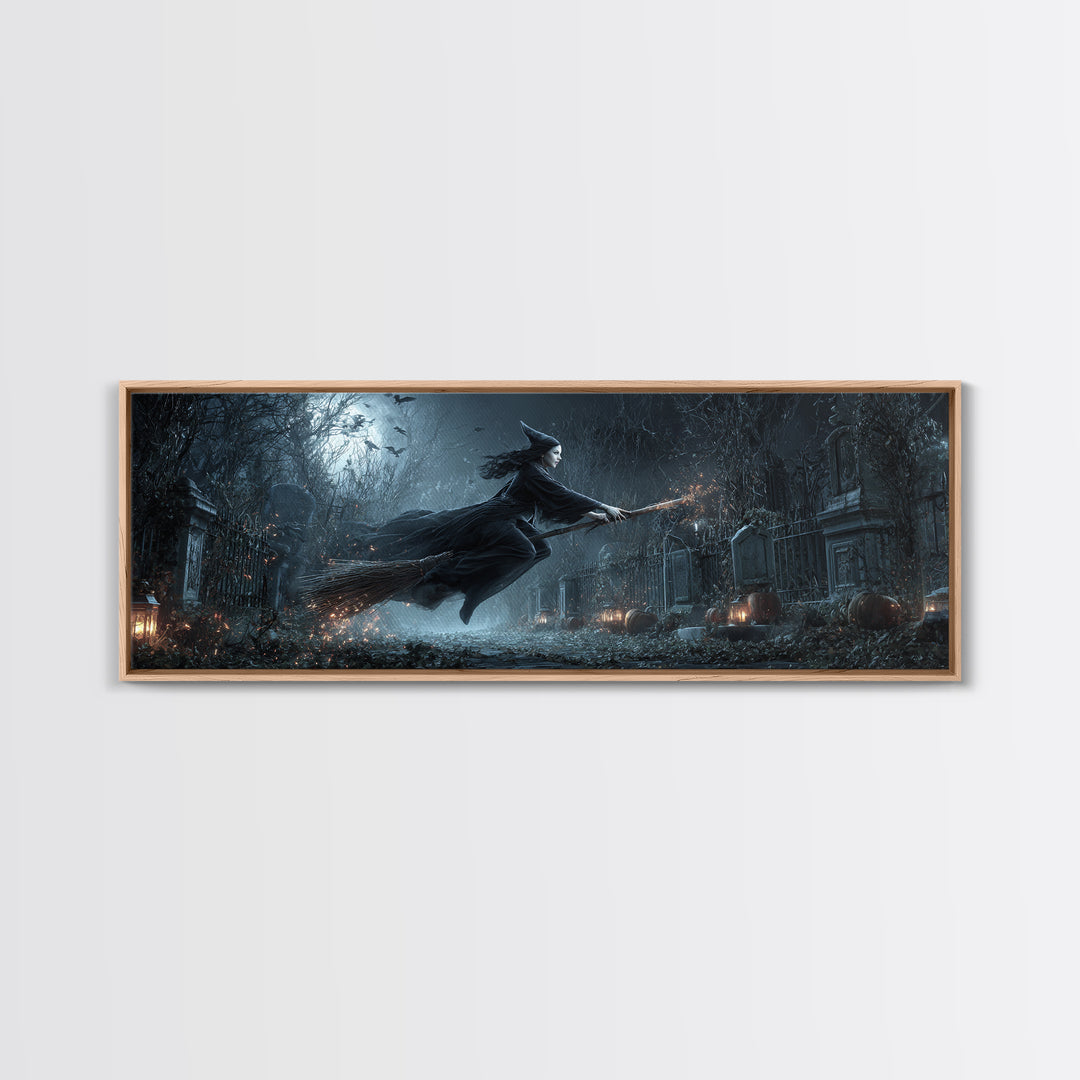 The Witch'S Broom, Extra Wide Wall Art, Dark Halloween Decor, Canvas Print, Halloween Wall Decor, Gothic Home Decor, Halloween Wall Art