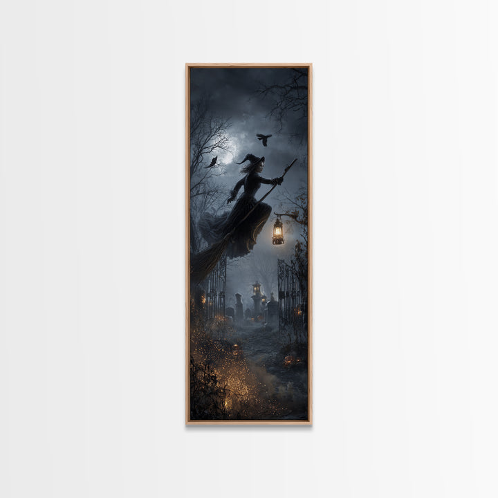 The Witch'S Broom, Tall Narrow Wall Art, Spooky Home Decor, Canvas Print, Halloween Wall Decor, Gothic Home Decor, Spooky Wall Decor
