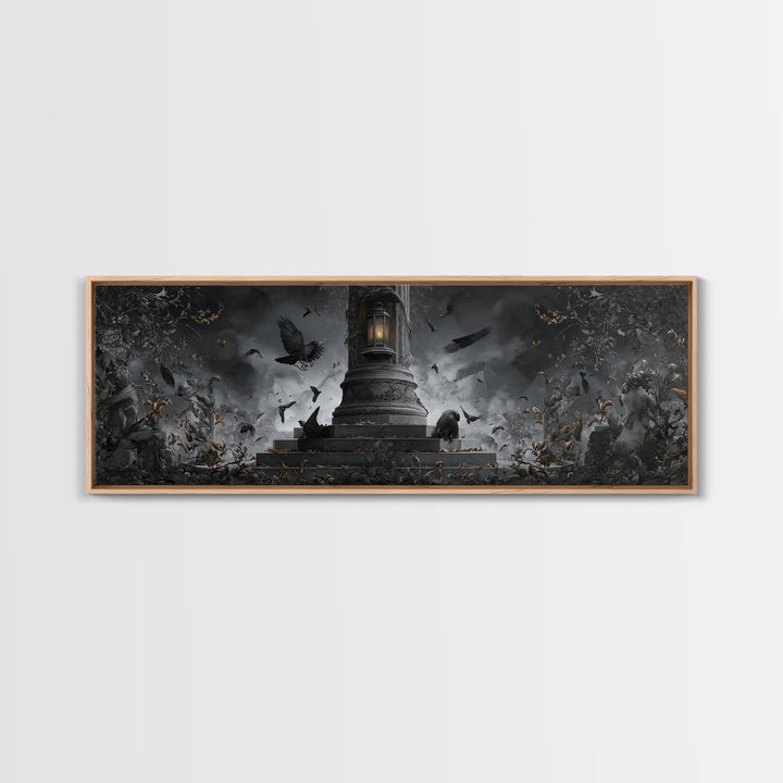 The Bone-Handled Lantern, Extra Wide Wall Art, Macabre Wall Art, Framed Canvas Print, Halloween Wall Decor, Gothic Home Decor