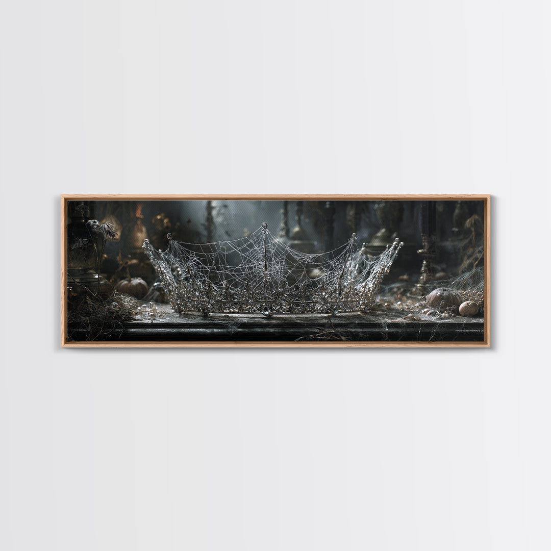 The Spiderweb Crown, Extra Wide Wall Art, Macabre Wall Art, Framed Canvas Print, Halloween Wall Decor, Gothic Home Decor