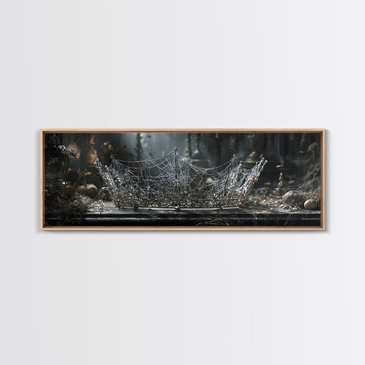 The Spiderweb Crown, Extra Wide Wall Art, Macabre Wall Art, Framed Canvas Print, Halloween Wall Decor, Gothic Home Decor