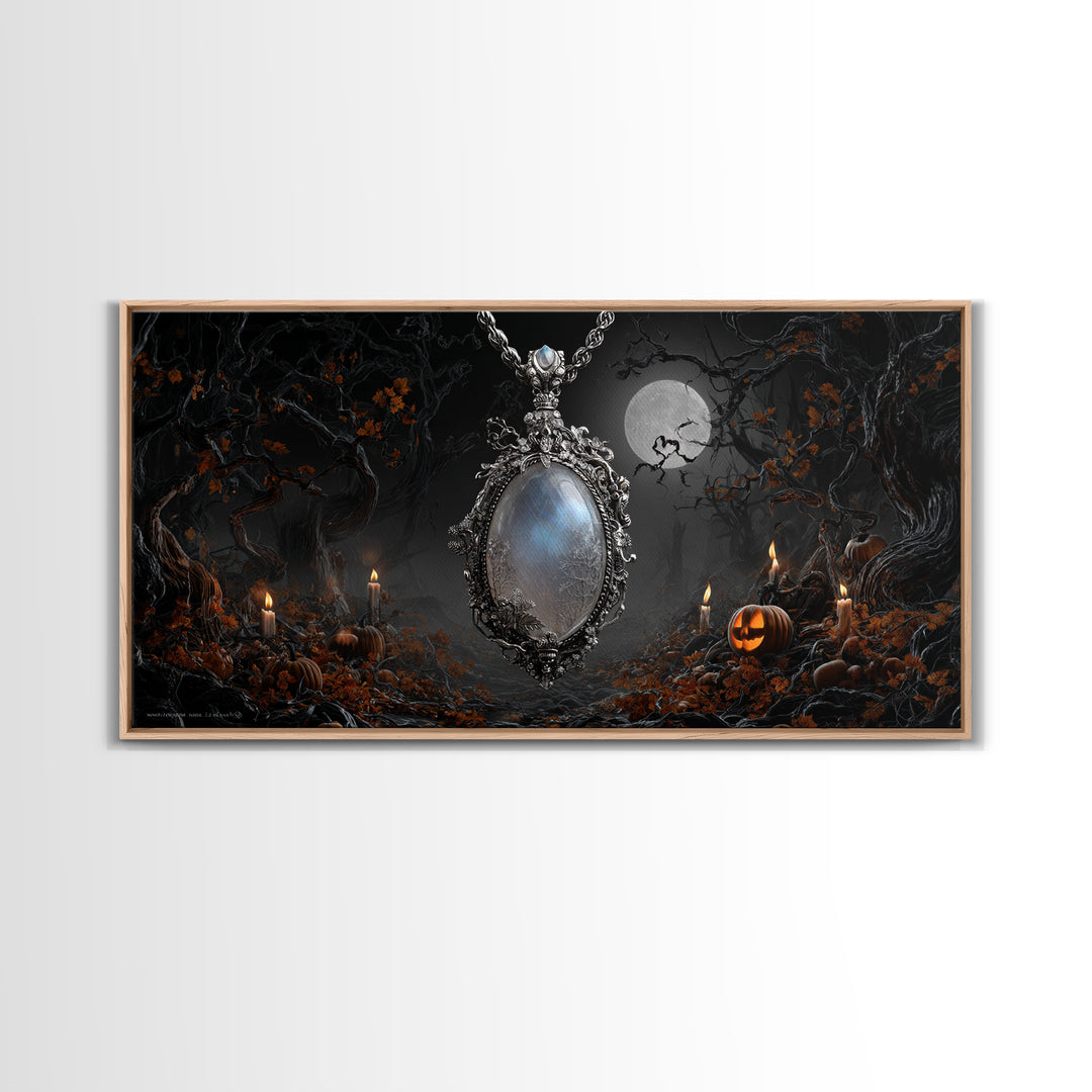 The Moonstone Amulet, Wide Panoramic Art, Dark Halloween Decor, Canvas Print, Halloween Wall Decor, Gothic Home Decor, Horror Wall Art