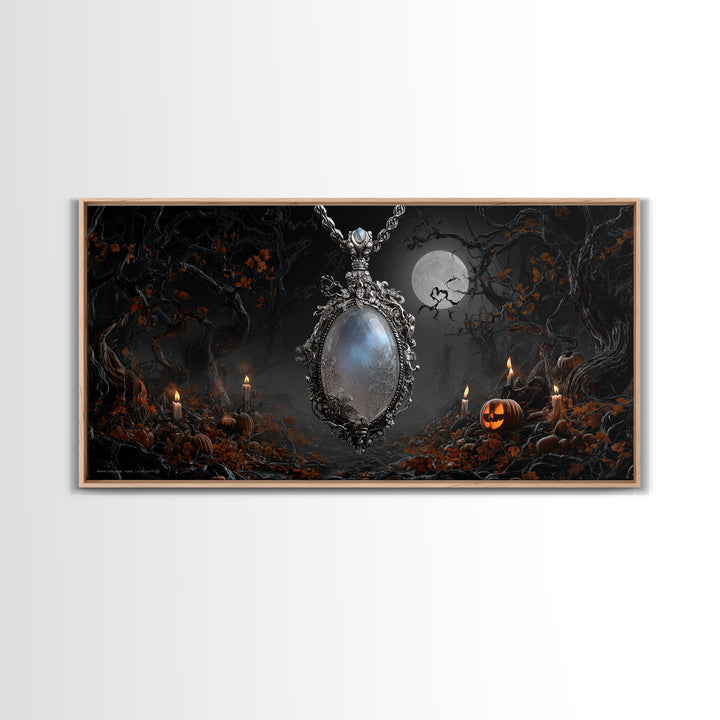 The Moonstone Amulet, Wide Panoramic Art, Dark Halloween Decor, Canvas Print, Halloween Wall Decor, Gothic Home Decor, Horror Wall Art