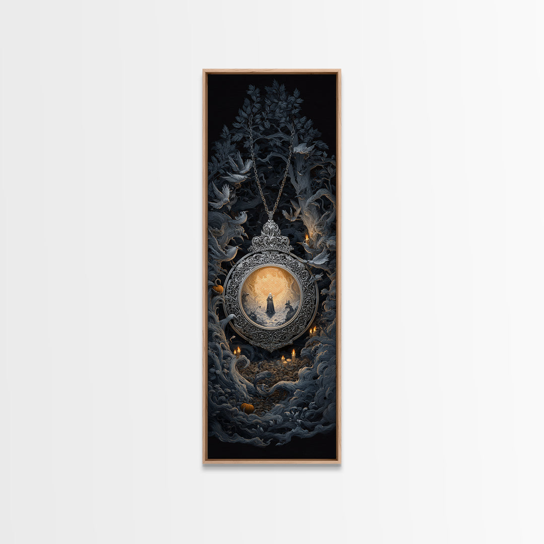 The Moonstone Amulet, Tall Narrow Wall Art, Macabre Wall Art, Framed Canvas Print, Halloween Wall Decor, Gothic Home Decor, Halloween Decor