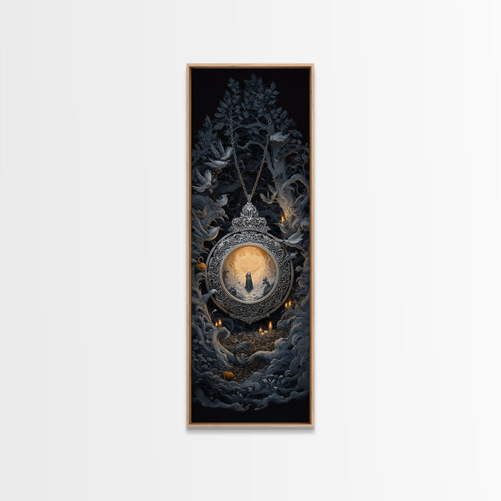 The Moonstone Amulet, Tall Narrow Wall Art, Macabre Wall Art, Framed Canvas Print, Halloween Wall Decor, Gothic Home Decor, Halloween Decor