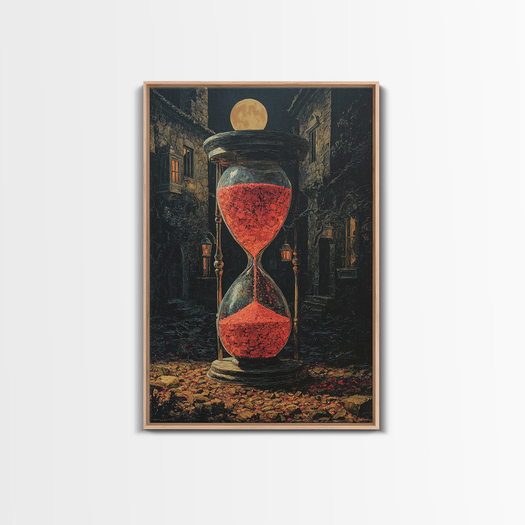 The Crimson Hourglass, Vertical Wall Art, Haunted Gothic Art, Framed Canvas Print, Halloween Wall Decor, Gothic Home Decor
