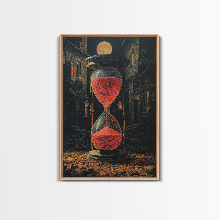 The Crimson Hourglass, Vertical Wall Art, Haunted Gothic Art, Framed Canvas Print, Halloween Wall Decor, Gothic Home Decor