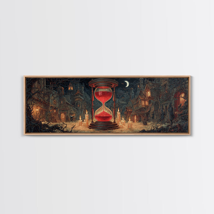 The Crimson Hourglass, Extra Wide Wall Art, Gothic Horror Wall Art, Framed Canvas Print, Halloween Wall Decor, Gothic Home Decor