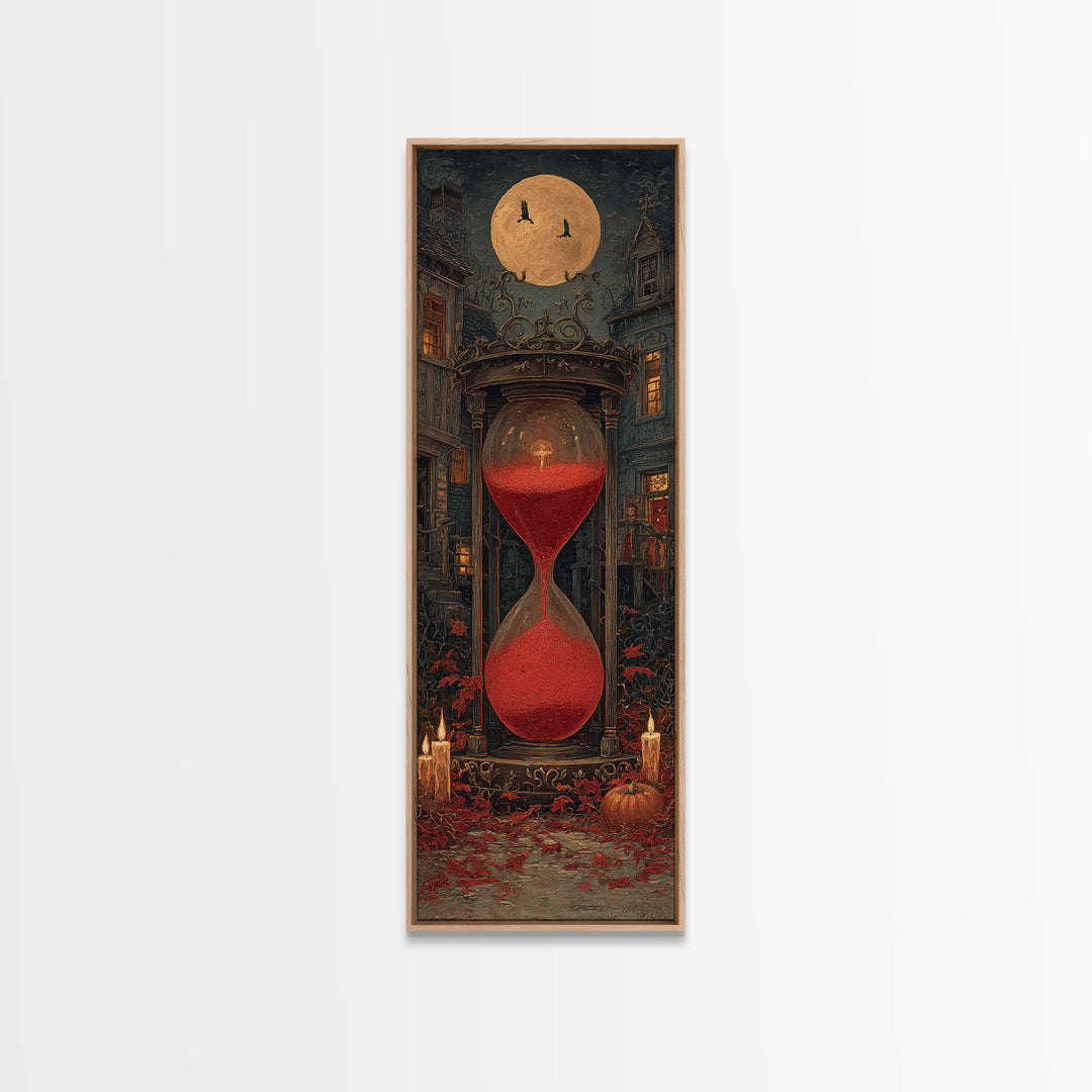 The Crimson Hourglass, Tall Narrow Wall Art, Dark Halloween Decor, Canvas Print, Halloween Wall Decor, Gothic Home Decor, Macabre Wall Art