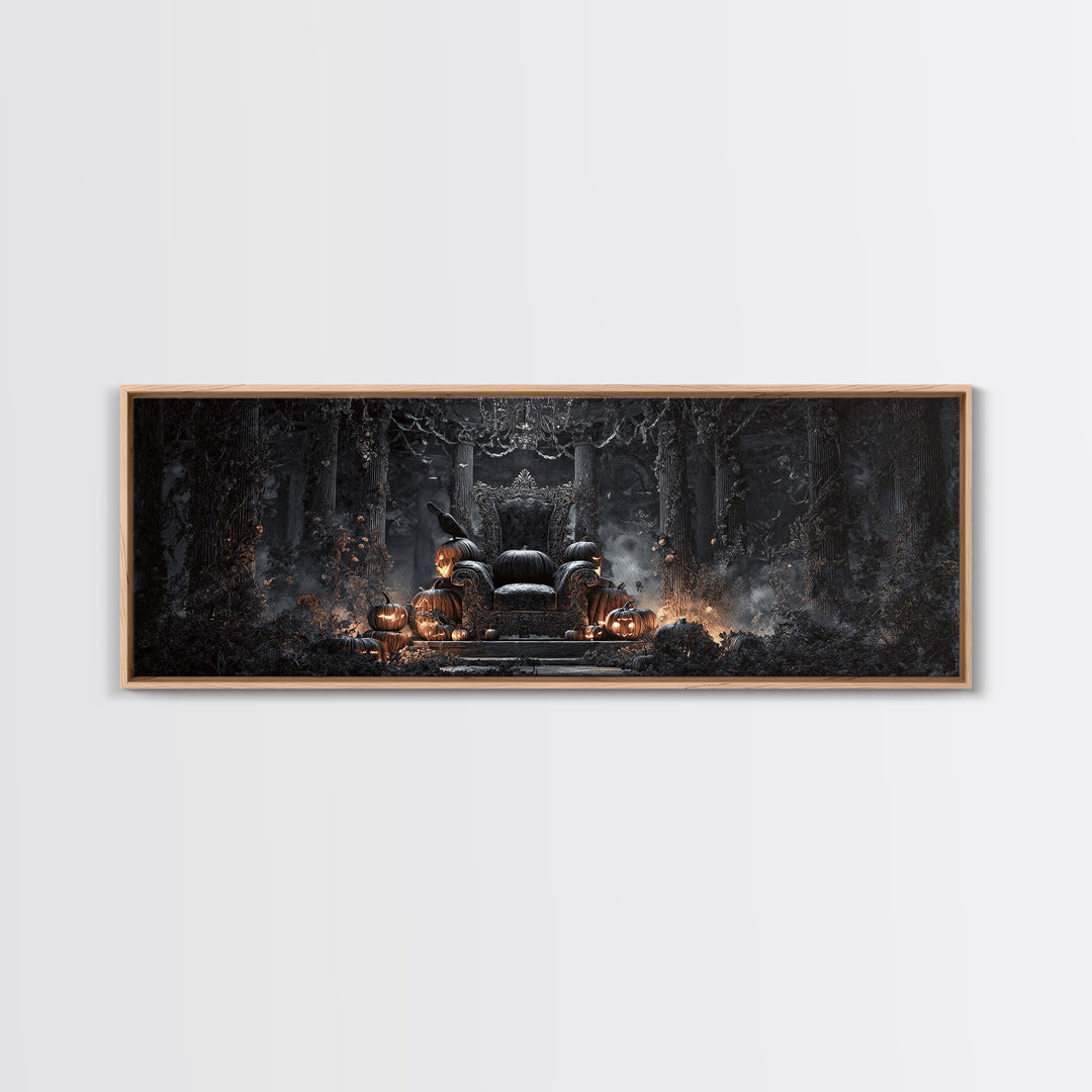 The Jack-O'-Lantern Throne, Extra Wide Wall Art, Dark Halloween Decor, Canvas Print, Halloween Wall Decor, Gothic Home Decor
