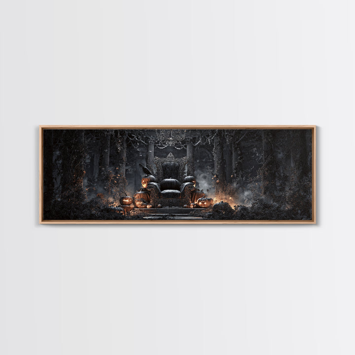 The Jack-O'-Lantern Throne, Extra Wide Wall Art, Dark Halloween Decor, Canvas Print, Halloween Wall Decor, Gothic Home Decor