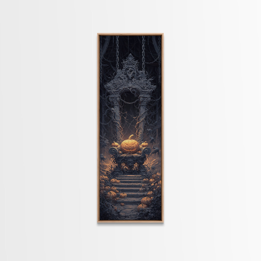 The Jack-O'-Lantern Throne, Tall Narrow Wall Art, Spooky Home Decor, Canvas Print, Halloween Wall Decor, Gothic Home Decor
