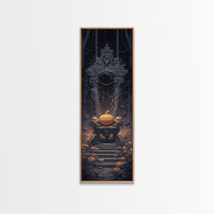 The Jack-O'-Lantern Throne, Tall Narrow Wall Art, Spooky Home Decor, Canvas Print, Halloween Wall Decor, Gothic Home Decor
