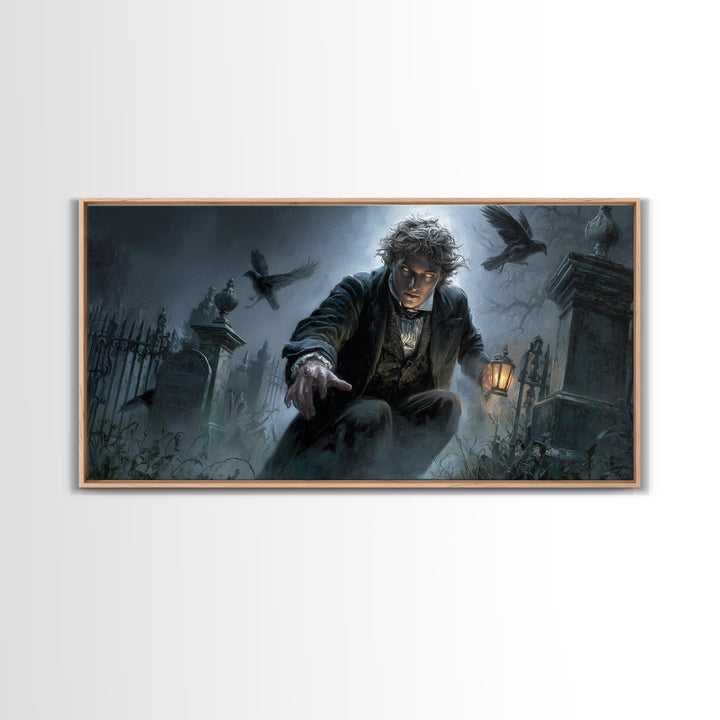 The Haunted Portrait, Wide Panoramic Art, Spooky Home Decor, Canvas Print, Halloween Wall Decor, Gothic Home Decor, Halloween Wall Art
