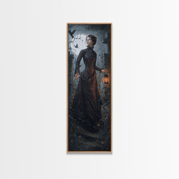 The Haunted Portrait, Tall Narrow Wall Art, Haunted Gothic Art, Framed Canvas Print, Halloween Wall Decor, Gothic Home Decor