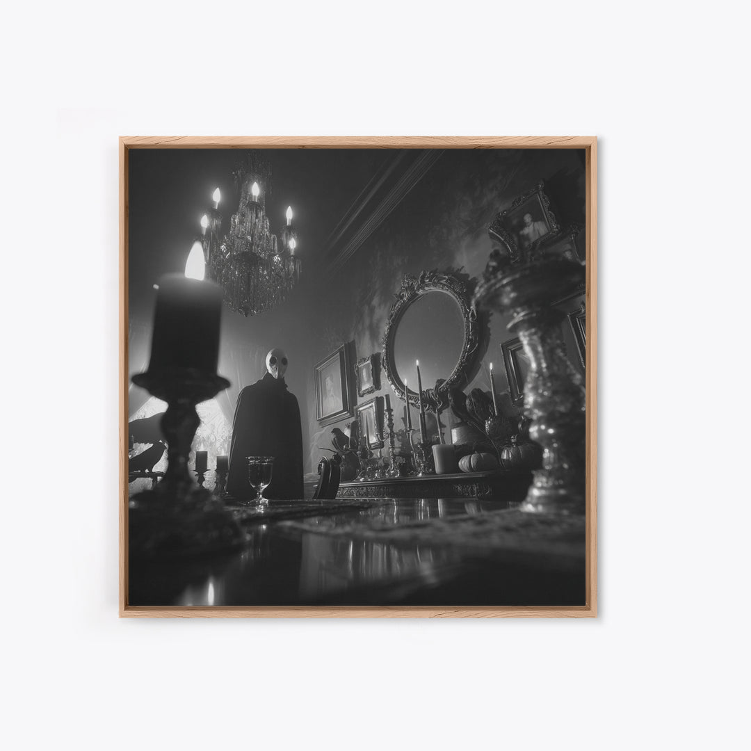 Monochrome Gothic Halloween, Square Wall Art, Macabre Wall Art, Framed Canvas Print, Halloween Wall Decor, Gothic Home Decor