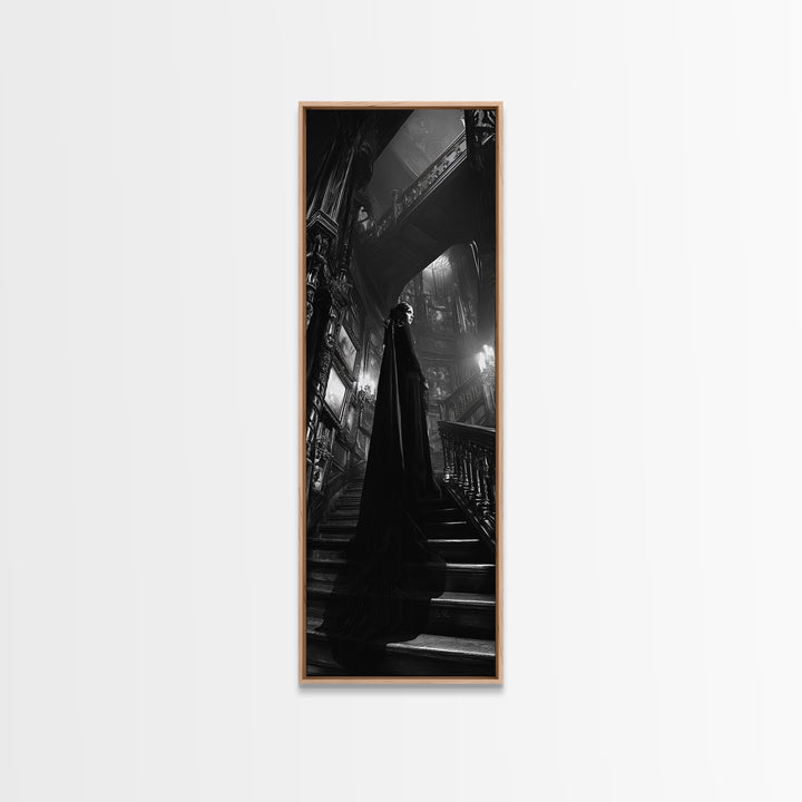 Monochrome Gothic Halloween, Tall Narrow Wall Art, Haunted Gothic Art, Framed Canvas Print, Halloween Wall Decor, Gothic Home Decor
