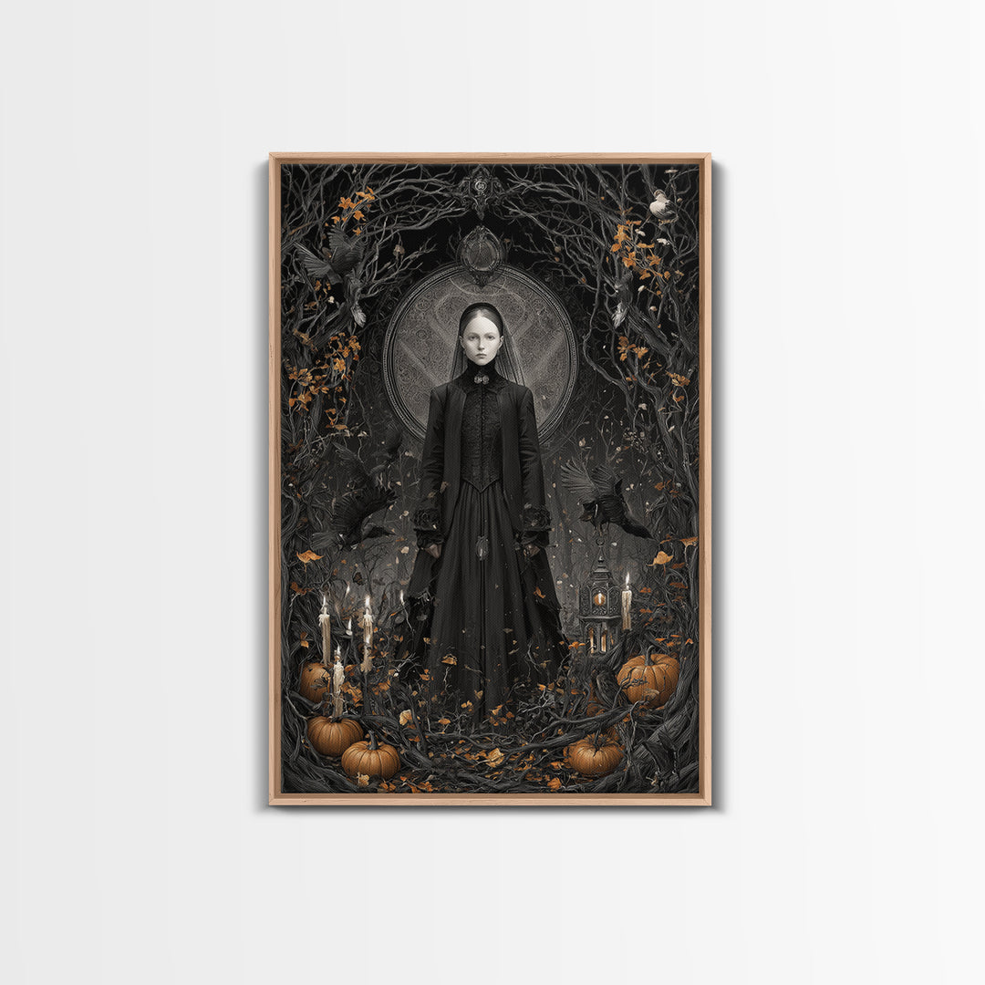 Victorian Mourning Halloween, Vertical Wall Art, Macabre Wall Art, Framed Canvas Print, Halloween Wall Decor, Gothic Home Decor
