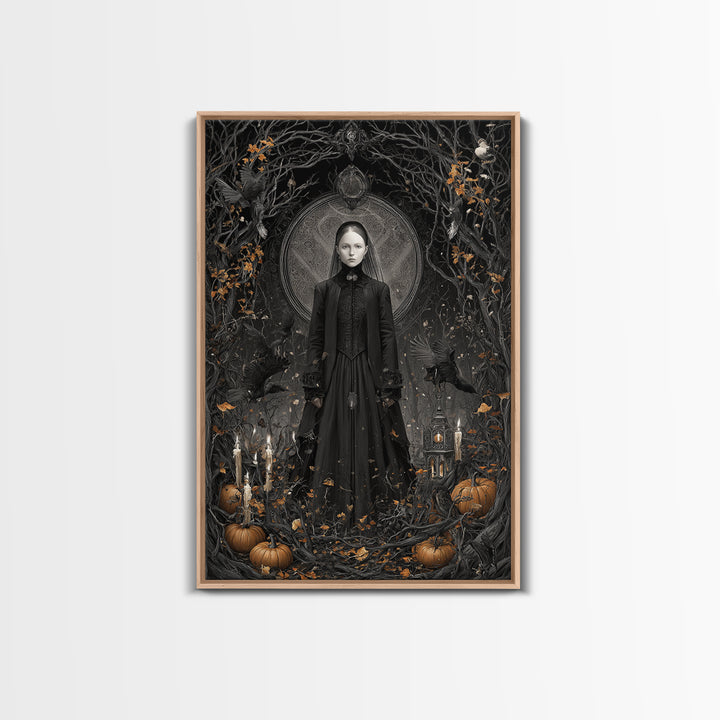 Victorian Mourning Halloween, Vertical Wall Art, Macabre Wall Art, Framed Canvas Print, Halloween Wall Decor, Gothic Home Decor